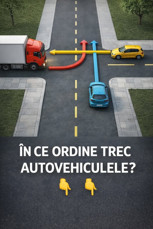 Testul rutier care dă bătăi de cap multor șoferi. În ce ordine vor trece mașinile prin intersecție👇👇