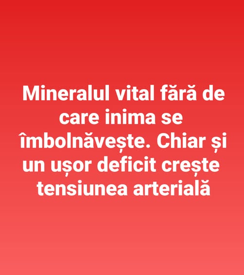 Mineralul vital fฤrฤ de care inima se รฎmbolnฤveศte. Chiar ศi un uศor deficit creศte tensiunea arterialฤ
