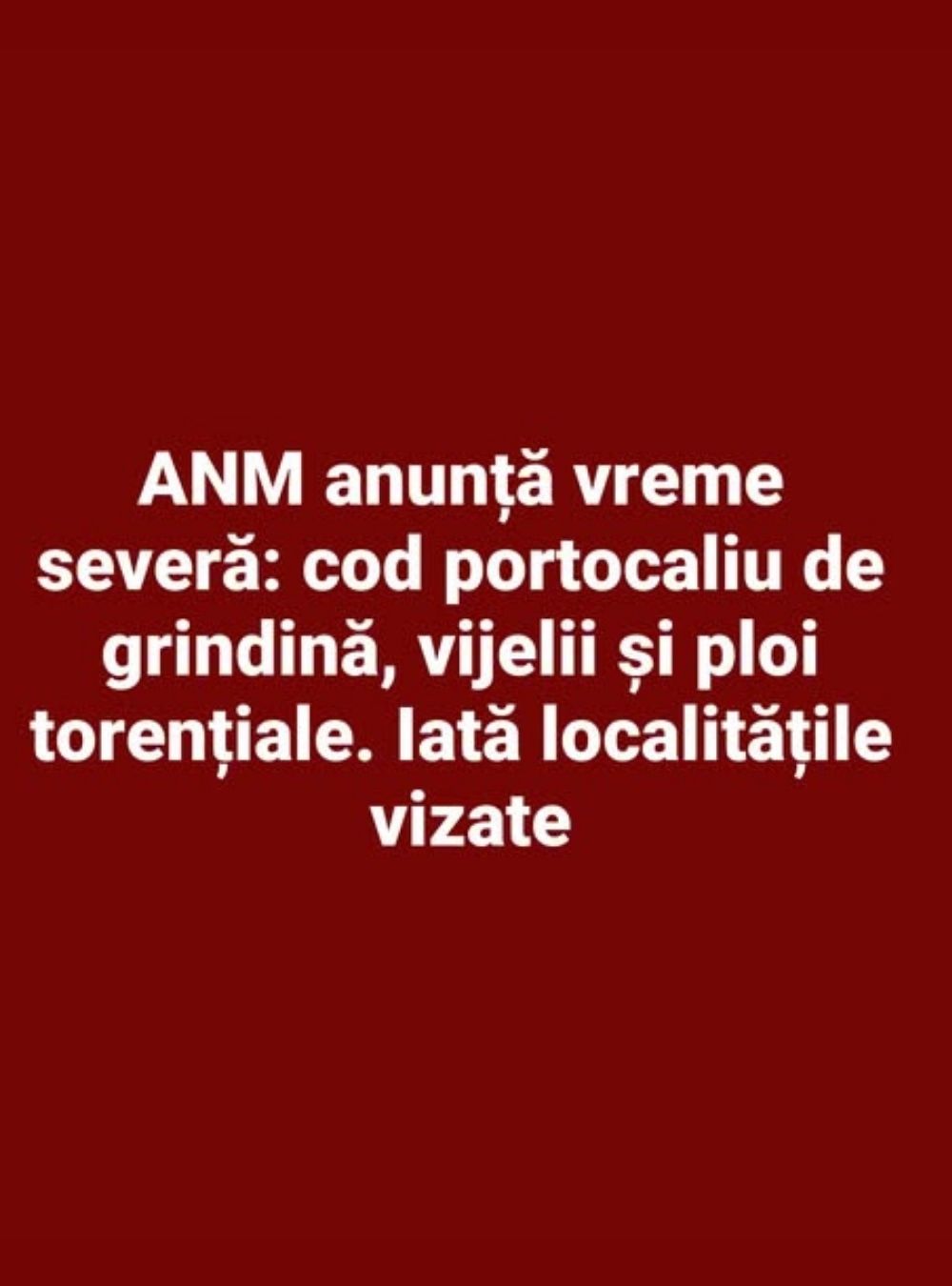 ANM avertizează: vreme instabilă și intensă — cod portocaliu cu grindină, vijelii și ploi torențiale. Uite ce localități sunt vizate
