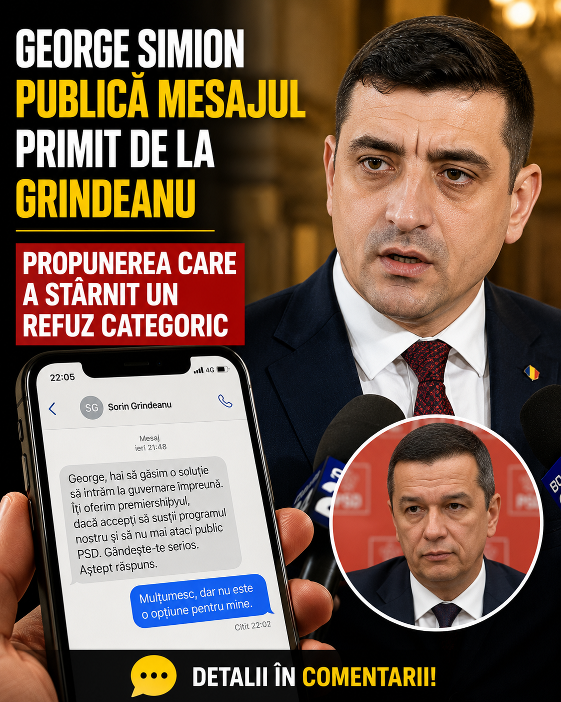 George Simion publică mesajul primit de la Grindeanu. Propunerea care a stârnit un refuz categoric