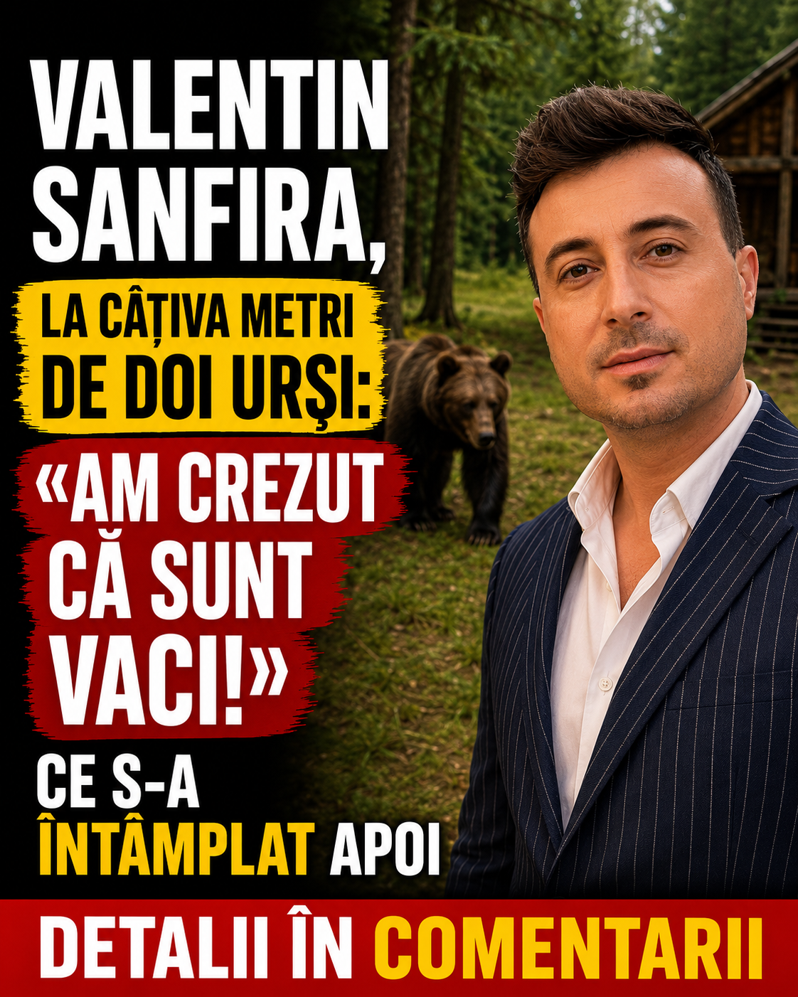 Valentin Sanfira, la câțiva metri de doi urși: „Am crezut că sunt vaci!”. Ce s-a întâmplat apoi