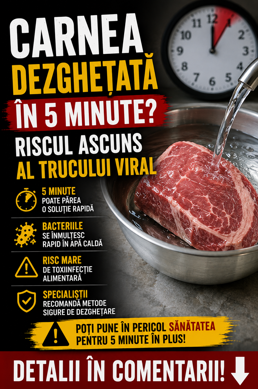 Carnea dezghețată în 5 minute? Riscul ascuns al trucului viral